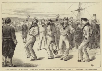 De alliantie is goedgekeurd!, Britse zeelieden dansen in de Arsenal Yard in Tophaneh, Constantinopel